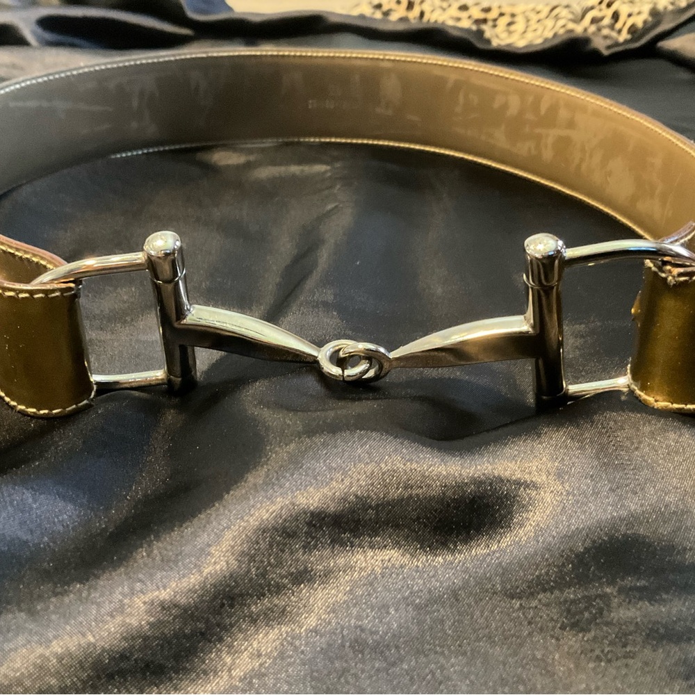 GUCCI Gold Bronze Patent Leather Belt VINTAGE